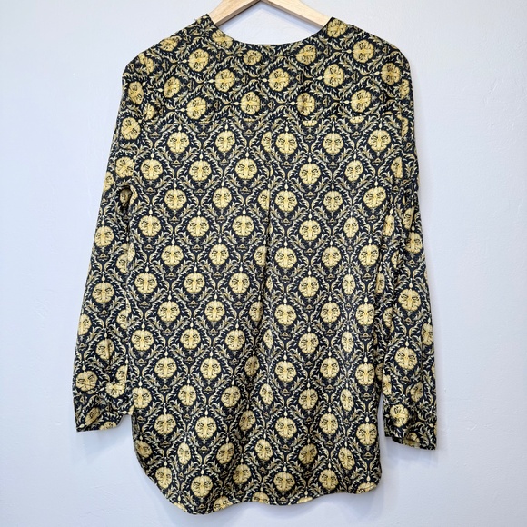 ZARA | Designer Inspo Printed Retro Pattern Button Up Henley Long Sleeve Blouse - Picture 6 of 16